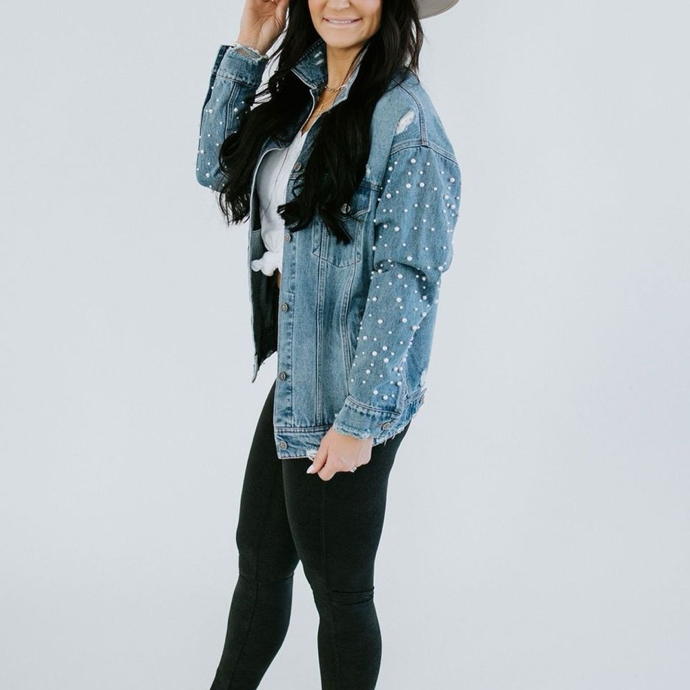 Chelsea DeBoer Black Penny Pearl Distressed Jacket with Pockets - Picture 3 of 9